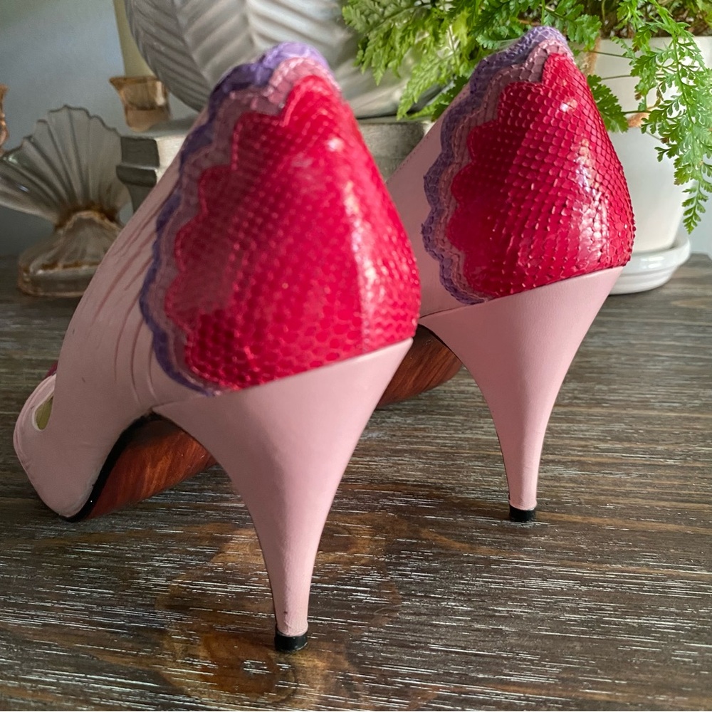 Rare Vintage Rosina Ferragamo Blush Raspberry Python Leather Designer Pumps 6.5N - Picture 12 of 16